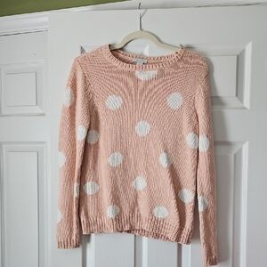 Garnet Hill Pink Polka Dot Crewneck Sweater
